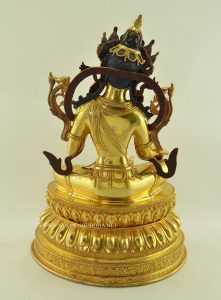 Fully Gold Gilded 15" Green Tara Statue Double Lotus Pedestal - Back
