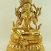 Fully Gold Gilded 15" Green Tara Statue Double Lotus Pedestal - Gallery