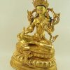 Fully Gold Gilded 15" Green Tara Statue Double Lotus Pedestal - Left