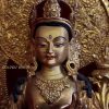 Fully Gold Gilded 15.75" Standing Avalokiteshvara Statue, 24k Gold Face Painted - Face Detail