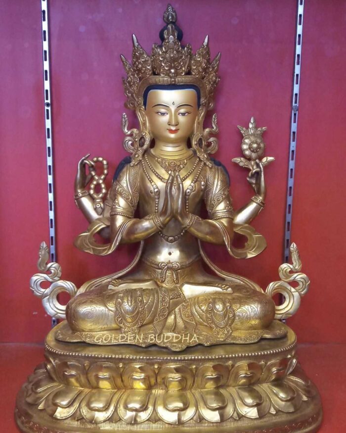 Fully Gold Gilded 18" Chenrezig Statue (Handmade) - Gallery
