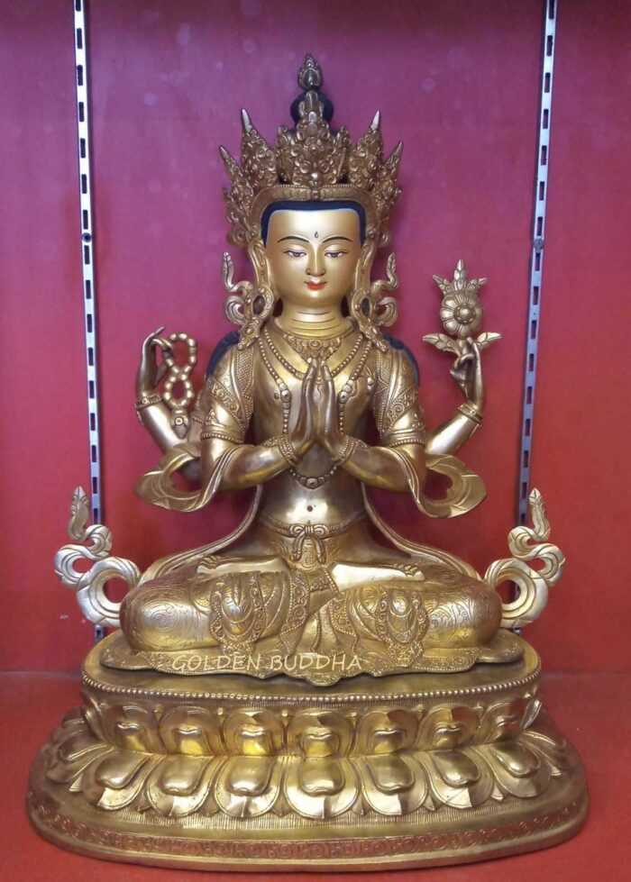 Fully Gold Gilded 18" Chenrezig Statue (Handmade) - Gallery