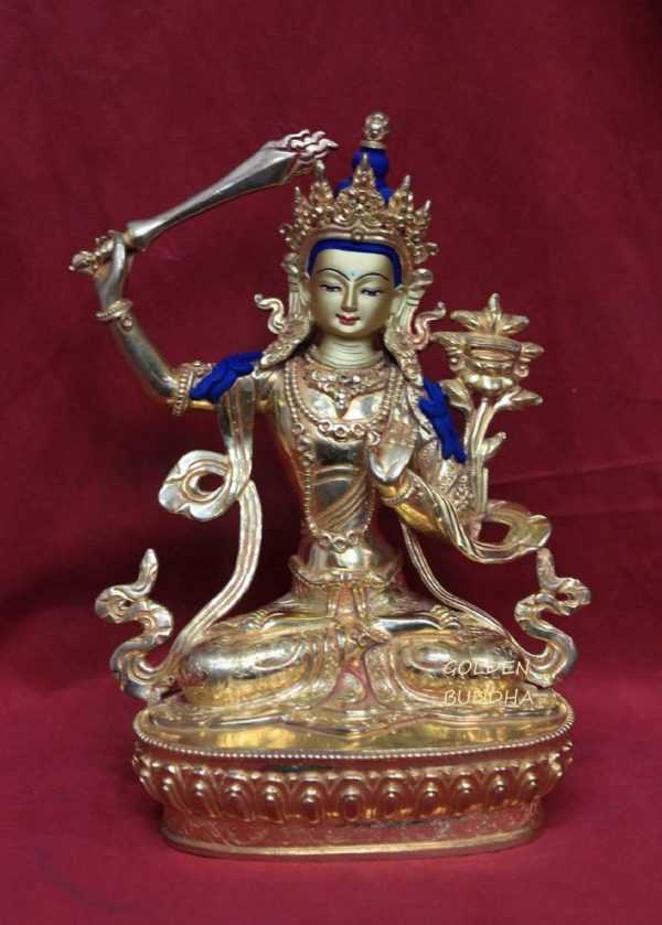 Fully Gold Gilded 8.5" Manjushri Statue Handmade 24k Gold Finish - Gallery