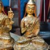 Je Tsongkhapa Statue Set, Fully Gold Gilded 8" Fire Gilded 24k Gold Finish - Disciple