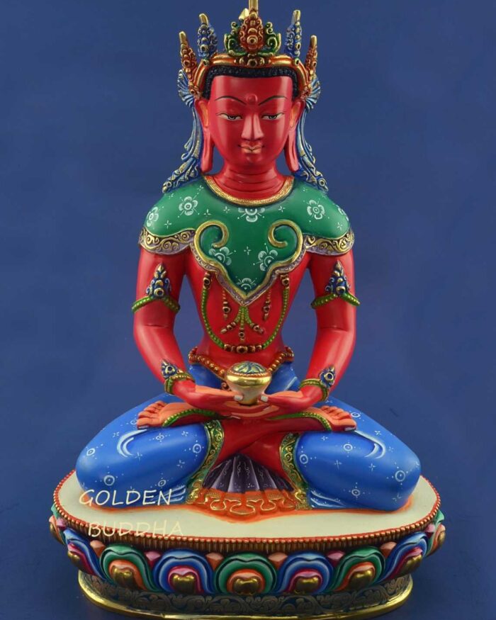 Multicolored 10.5" Amitabha Buddha Statue Partly Gilded 24k Gold - Gallery