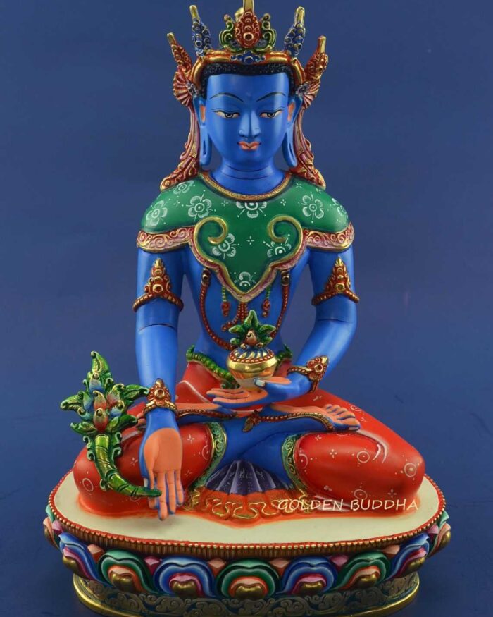 Multicolored 10.5" Blue Medicine Buddha Statue Handmade - Gallery