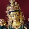 Multicolored Copper 8" Green Tara Statue - Face Detail