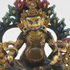 Partly Gold Gilded 7" Yellow Jambhala Sculpture, Hand Face Painted, Fine Detail - Front Details
