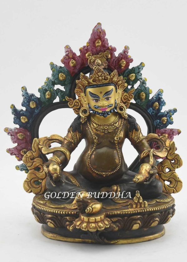 Partly Gold Gilded 7" Yellow Jambhala Sculpture, Hand Face Painted, Fine Detail - Gallery
