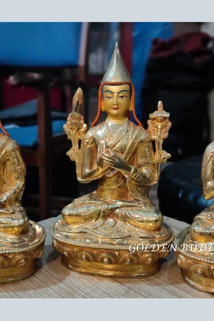 Je Tsongkhapa Statue Set, Fully Gold Gilded 8", Fire Gilded 24k Gold Finish - Gallery