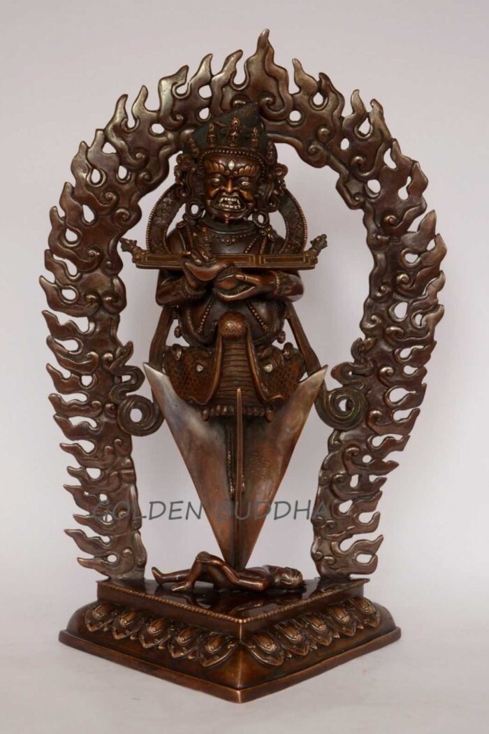 Oxidized Copper 13.25" Panjarnata Mahakala Statue w/Phurba (Silver Plated) - Gallery