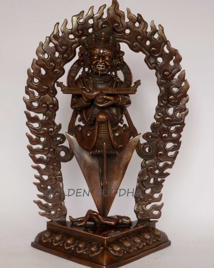 Oxidized Copper 13.25" Panjarnata Mahakala Statue w/Phurba (Silver Plated) - Gallery