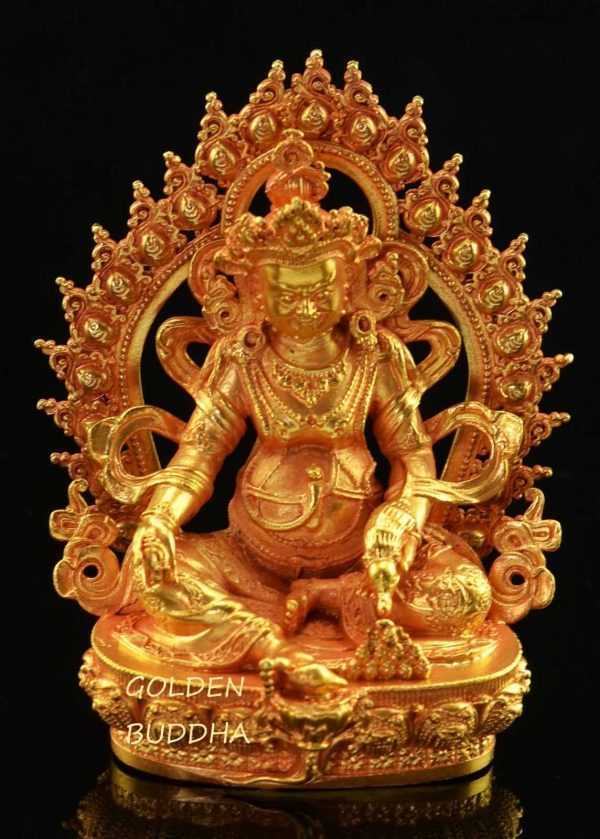 Fully Gold Plated 4" Yellow Jambhala Statue Antiquated - Gallery