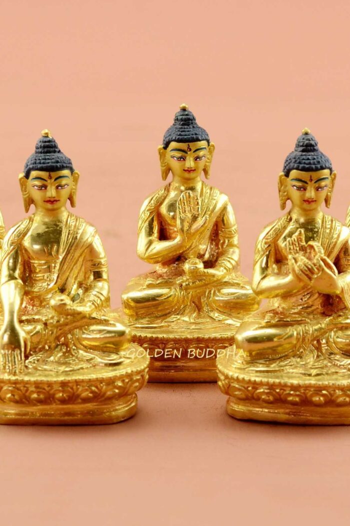 Fully Gold Gilded 3.25" Dhyani Buddha Statues Set (Gold Face Painted) - Gallery