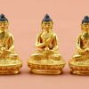Fully Gold Gilded 3.25" Dhyani Buddha Statues Set (Gold Face Painted) - Ratnasambhava, Amoghasiddhi, Amitabha