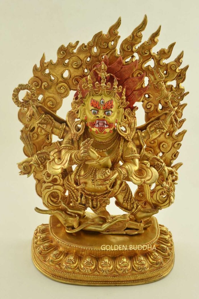 Fully Gold Gilded 12.5" Black Mahakala Statue, 24K Gold - Gallery