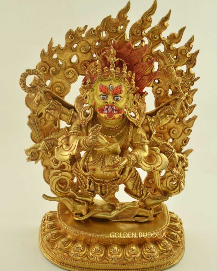 Fully Gold Gilded 12.5" Black Mahakala Statue, 24K Gold - Gallery