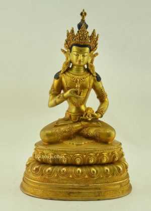 Fully Gold Gilded 13.5" Vajrasattva Statue, Handmade, Double Lotus - Gallery