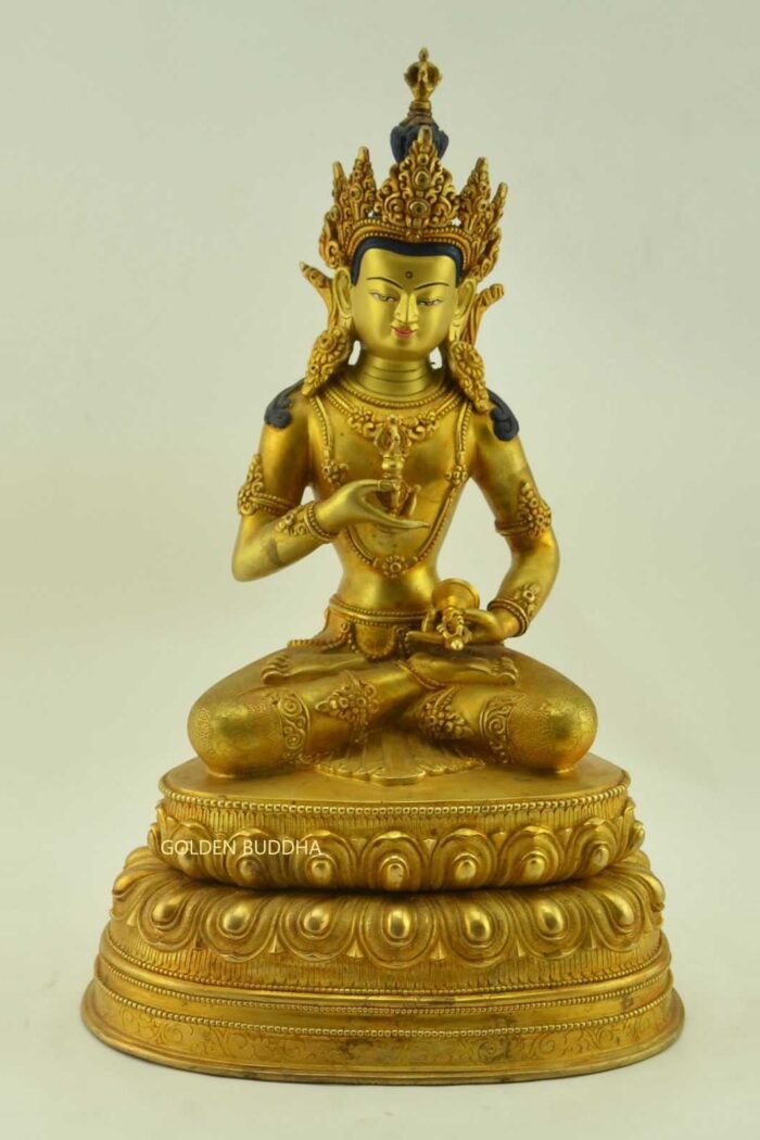 Fully Gold Gilded 13.5" Vajrasattva Statue, Handmade, Double Lotus - Gallery