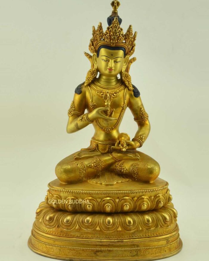 Fully Gold Gilded 13.5" Vajrasattva Statue, Handmade, Double Lotus - Gallery
