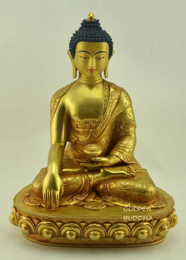 Fully Gold Gilded 14.5" Shakyamuni Buddha Statue, Handmade - Gallery