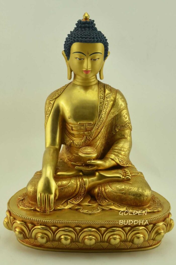 Fully Gold Gilded 14.5" Shakyamuni Buddha Statue, Handmade - Gallery