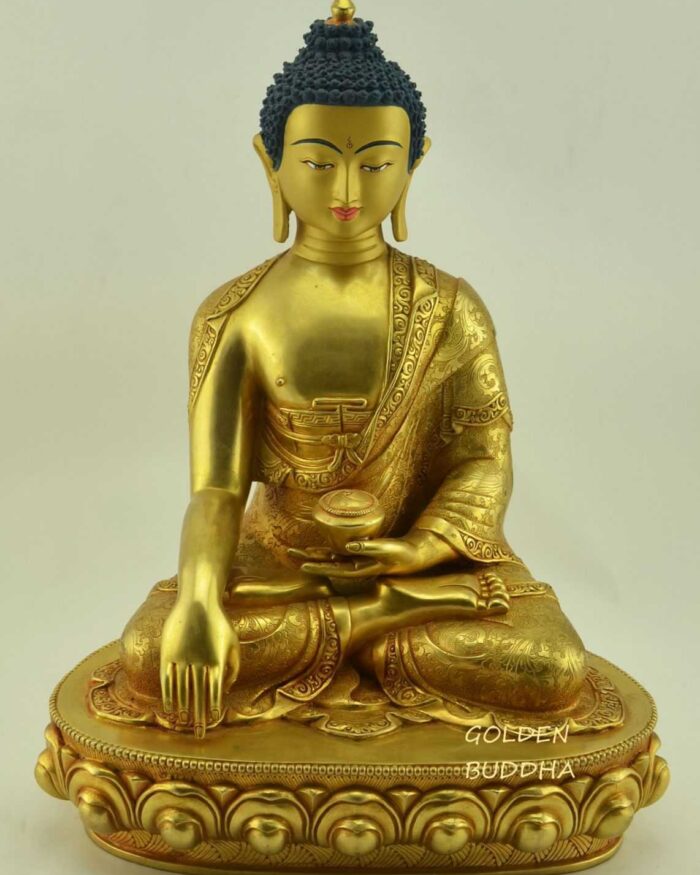 Fully Gold Gilded 14.5" Shakyamuni Buddha Statue, Handmade - Gallery