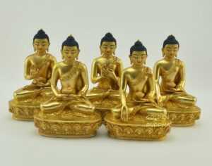 Fully Gold Gilded 5.5" Five Dhyani Buddhas Statue Set, Pancha Buddhas, Fine Details - Gallery