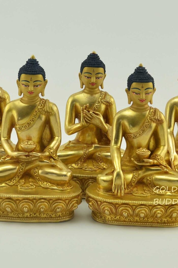 Fully Gold Gilded 5.5" Five Dhyani Buddhas Statue Set, Pancha Buddhas, Fine Details - Gallery