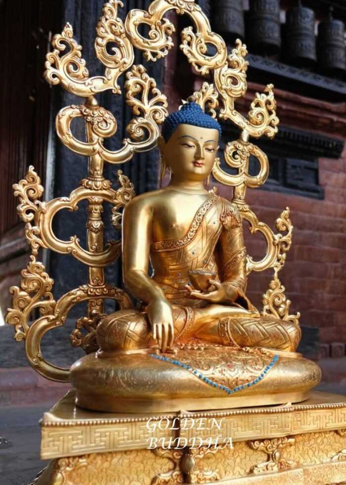 Fully Gold Gilded 61cm Masterpiece Shakyamuni Statue, Turquoise, Coral - Gallery