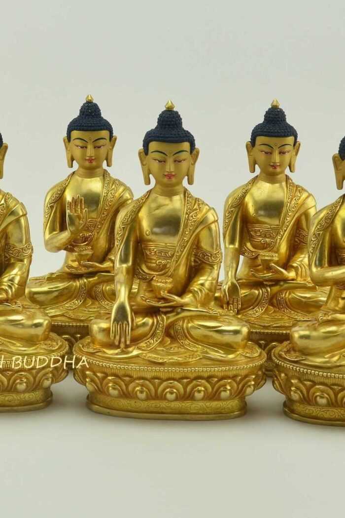 Fully Gold Gilded 8.5" Five Dhyani Buddha Statues (Handmade) - Gallery