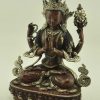 Oxidized Copper 9.75" Chenrezig Statue, Silver Plated, Handmade - Left