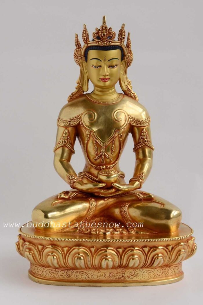 Fully Gold Gilded 10.25" Crowned Amitabha Buddha Statues - Gallery