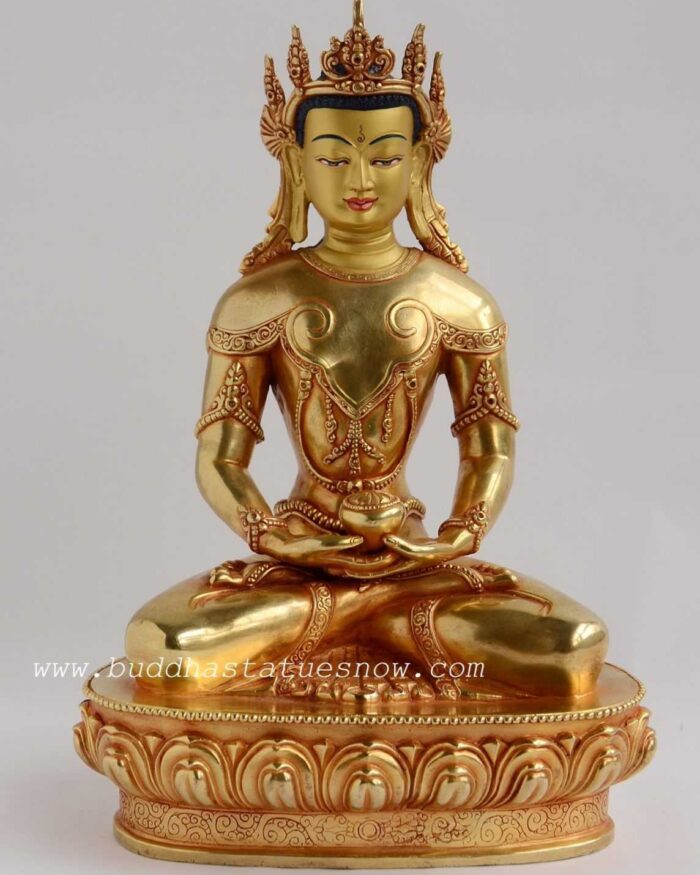 Fully Gold Gilded 10.25" Crowned Amitabha Buddha Statues - Gallery