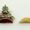 Aparmita Ghau Pendant 40mm Gold Plated Silver with Embedded Coral and Turquoise - Opened