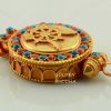 Dharma Wheel Ghau Pendant 45mm, Gold Plated Silver, Embedded Coral and Turquoise - Right