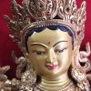 Fully Gold Gilded 12" Jetsun Dolma Statue, Hand Face Painted, 24K Gold Finish - Face Detail