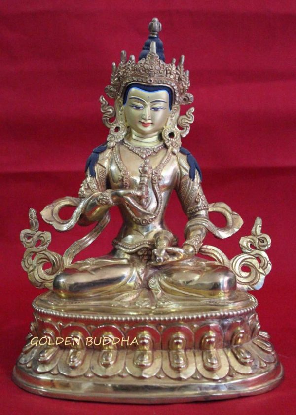 Fully Gold Gilded 8" Dorje Sempa Sculpture, Hand Face Painted, 24K Gold Finish - Gallery