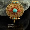 Gold Plated Ghau Pendant 37mm, Handmade Silver with Semiprecious Coral, Turquoise - Gallery