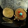 Gold Plated Ghau Pendant 37mm, Handmade Silver with Semiprecious Coral, Turquoise - Opened