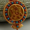 Golden Fish Ghau Pendant 45mm, Gold Plated Silver, Embedded Coral and Turquoise - Gallery