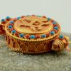 Golden Fish Ghau Pendant 45mm, Gold Plated Silver, Embedded Coral and Turquoise - Right