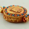 Lotus Flower Ghau Pendant 45mm, Gold Plated Silver, Embedded Coral and Turquoise - Right