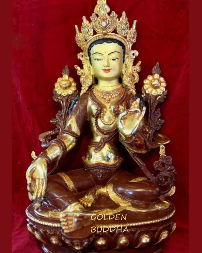 Partly Gold Gilded 12" Dolma Sculpture, Hand Face Painted, Turquoise, Coral - Gallery
