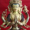 Partly Gold Gilded 12" Tibetan Chenrezig Statue, Hand Face Painted, 24K Gold Details - Front