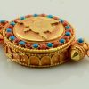 Treasure Vase Ghau Pendant 45mm, Gold Plated Silver, Embedded Coral and Turquoise - Right