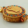 Victory Banner Ghau Pendant 45mm, Gold Plated Silver, Embedded Coral and Turquoise - Right