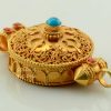 Viswa Vajra Ghau Pendant 43mm, Gold Plated Silver, Embedded Coral and Turquoise - Right
