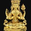 Fully Gold Gilded 24.5" Masterpiece Lokeshvara Statue, Fire Gilded 24k Gold - Gallery