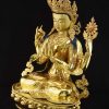 Fully Gold Gilded 24.5" Masterpiece Lokeshvara Statue, Fire Gilded 24k Gold - Left